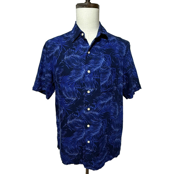 Tasso Elba Island Shirt Mens Medium Silk Linen Blue Hawaiian Tropical Beachy - Picture 4 of 9